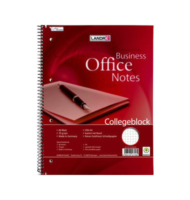 Collegeblock 100050247 Business Office Notes, Lineatur 22 / liniert mit Rand innen, A4+, 70g, rot, 80 Blatt