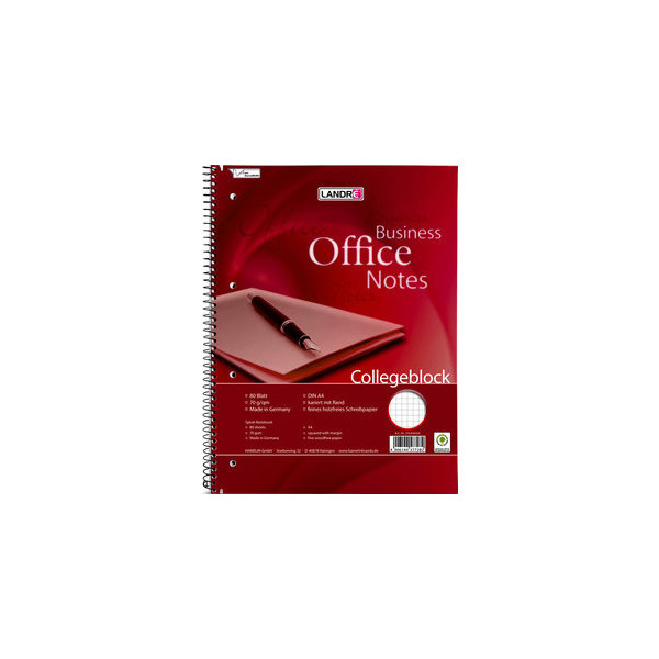 4006144577282 - Collegeblock 100050247 Business Office Notes Lineatur 22   liniert mit Rand innen A4+ 70g rot 80 Blatt 4006144577282 Landre