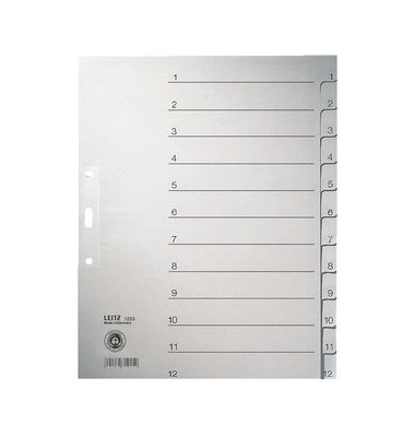 Kartonregister 1233-00-85 1-12 A4+ 100g graue Taben 12-teilig