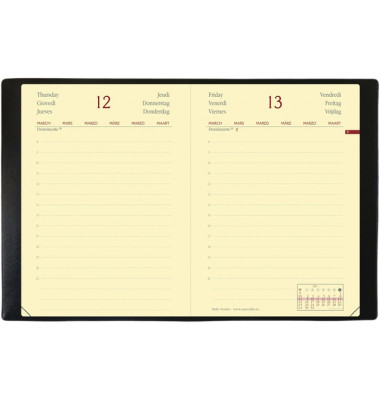 Taschenkalender 617014Q, DAILY, schwarz, 1 Tag / 1 Seite, 8,8x13cm (A6), 2025