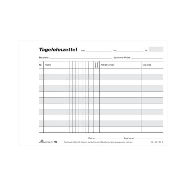 4002871018203 - Tagelohnzettelblock A5 quer 3x40 Blatt selbstdurchschreibend