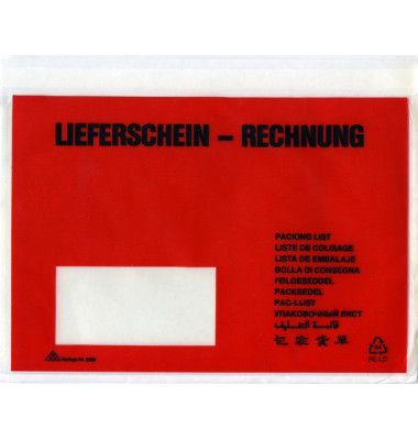 Lieferscheintaschen 2210 C5 "LIEFERSCHEIN - RECHNUNG" selbstklebend 