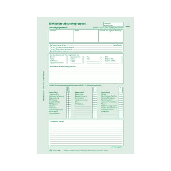 4002871098106 - Wohnungs-Abnahmeprotokoll selbstdurchschreibend A4 2x2 Blatt