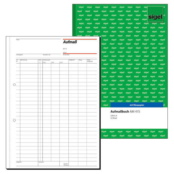 4004360910005 - sigel® Aufmaßbuch mit Blaupapier AM415 DIN A4 hoch 50 Blatt