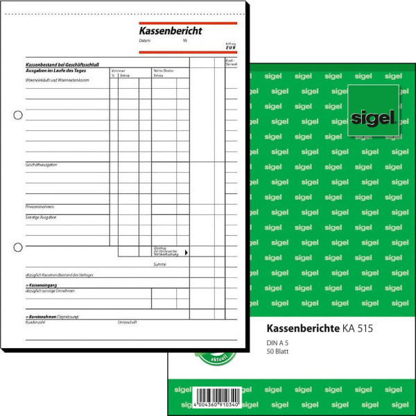 4004360910340 - sigel® Kassenbericht KA515 DIN A5 hoch 50 Blatt