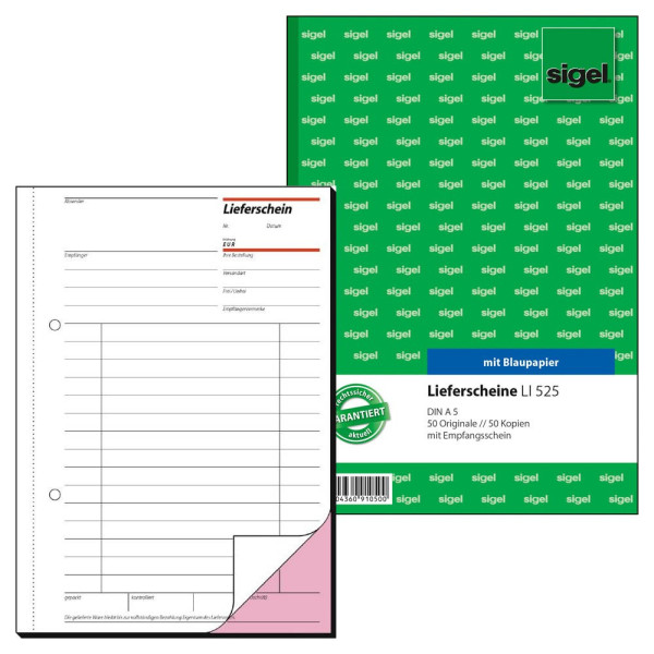 4004360910500 - Lieferschein LI525 mit Empfangsschein A5 hoch 2x50 Blatt 4004360910500 Sigel