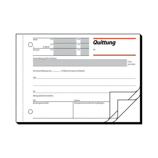 4004360910685 - Quittungsblock QU635 mit MwSt Nachweis A6 quer 3x50 Blatt 4004360910685 Sigel