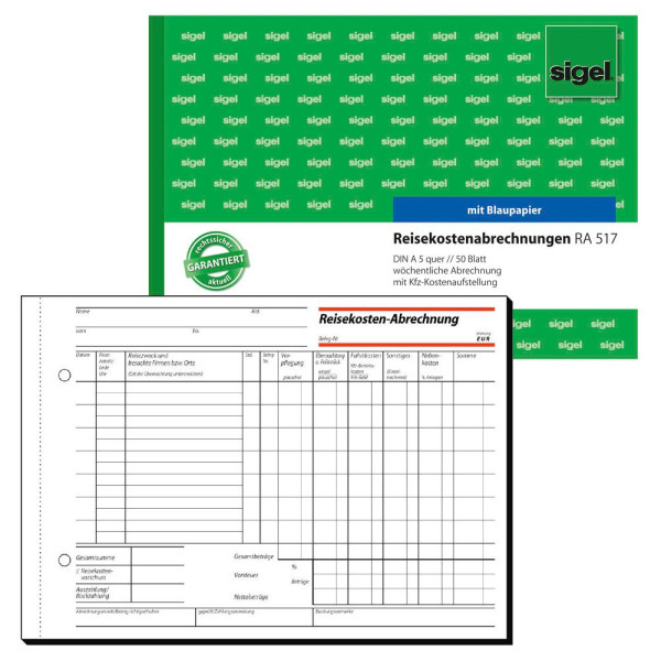 4004360910883 - SIGEL Personalformulare Reisekostenabrechnung wöchentlich ReisekostenabrA5q wöchentl RA517 DIN A5 quer 1x 50 Seiten