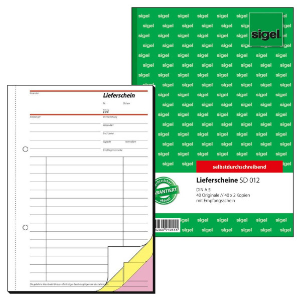 4004360910555 - sigel® Lieferschein mit Empfangsschein SD012 DIN A5 hoch selbstdurchschreibend