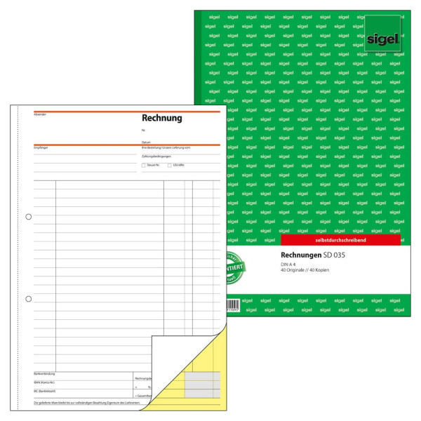 4004360911095 - Rechnung SD035 A4 hoch 1 und 2 Blatt bedruckt selbstdurchschreibend 2x40 Blatt 4004360911095 Sigel