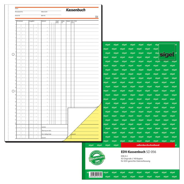 4004360921810 - Kassenbuch SD056 für EDV-Erfassung A4 hoch selbstdurchschreibend 4004360921810 Sigel