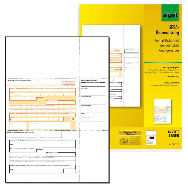 4004360887864 - PC-SEPA-Überweisung ZV570 beleglesefähig MP 90 g m2 A4 Inhalt 100 Formulare