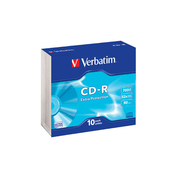 0023942434153 - 43415 1x10 Verbatim CD-R 80 700MB 52x Data Life Slim Case 43415 0023942434153