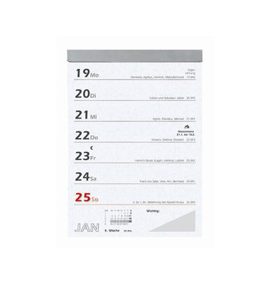 Wochenabreißkalender 325-0000, 1 Woche / 1 Seite, 10,5x14,6cm (A6), 2025