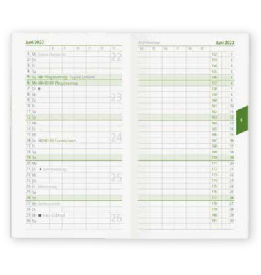 Taschenkalender 520-0700, Recycling, grün, 1 Monat / 2 Seiten, 9,5x16cm (A6), 2025