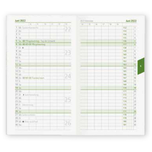 4006928023165 - Taschenkalender 520-0700 Recycling grün 1 Monat   2 Seiten 95x16cm (A6) 2025 4006928023165 Zettler