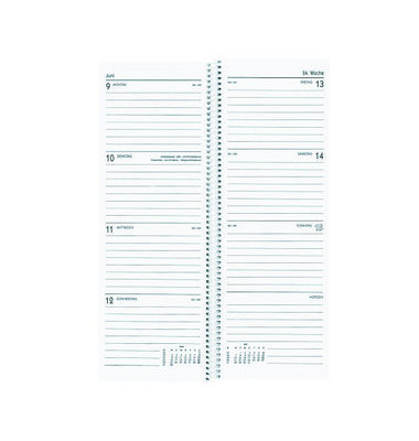 Buchkalender 709-0001, Vormerker, farbig sortiert, 1 Woche / 2 Seiten, 10,5x29,7cm, 2025