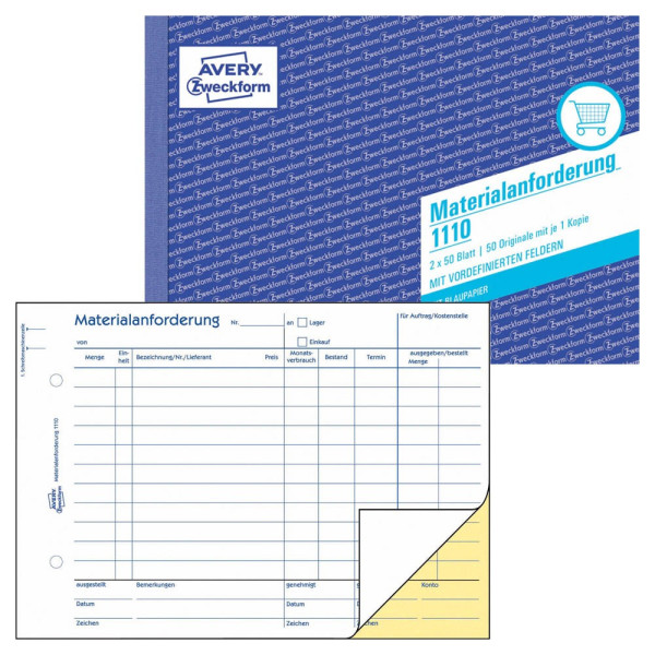 4004182011102 - AVERY Zweckform Materialanforderungen Materialanforderung Materialanforderung A5 KP 1110 DIN A5 quer 2x 50 Seiten