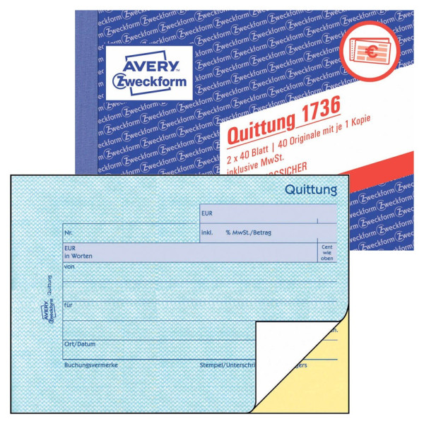 4004182017364 - Quittung Formular Papierformat din A6 quer Anzahl der Blätter 2 x 40 Bl - Avery Zweckform