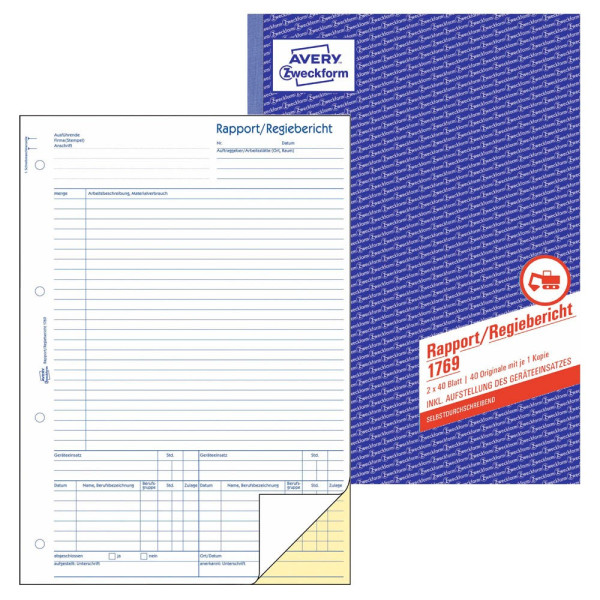 4004182017692 - Rapport Regiebericht 1769 A4 selbstdurchschreibend 2x40Blatt 4004182017692 AVERY Zweckform