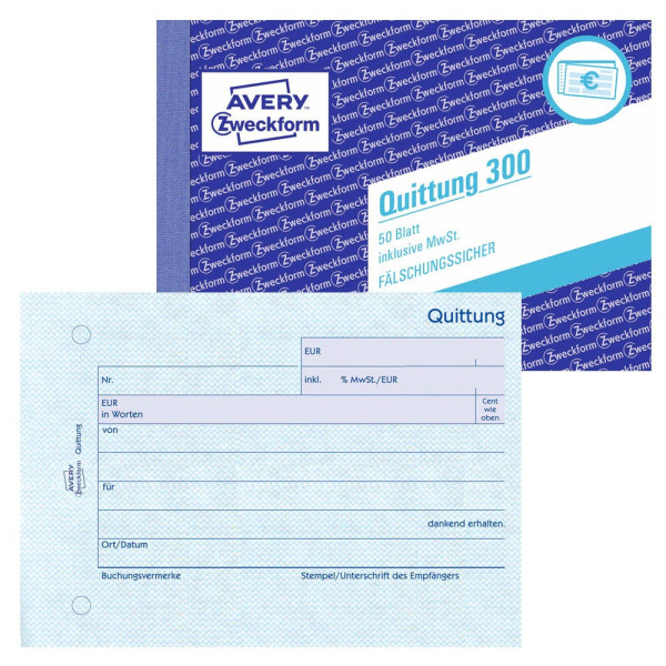 4004182003008 - Quittung 300 inkl MwSt A6 Querformat 1 Block mit 50 Blatt FSC®-Papier weiß