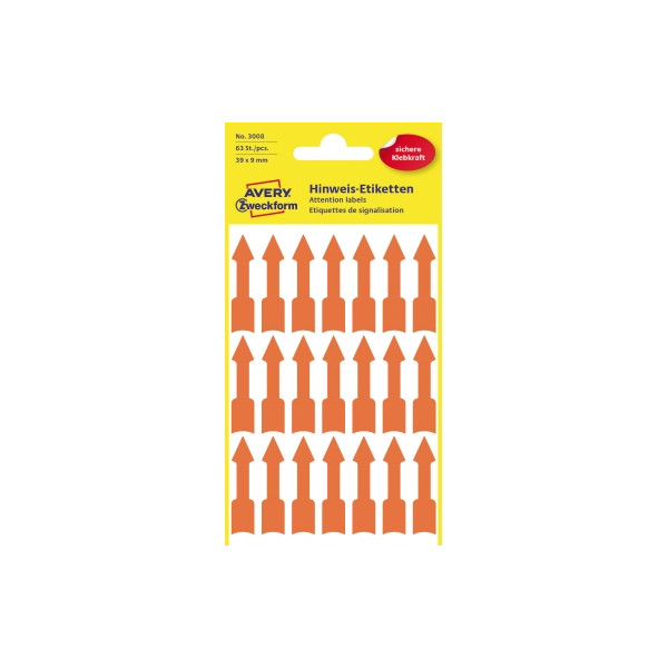 4004182030080 - AVERY Zweckform Markierungspunkte 3008 Selbsthaftend Leuchtendes Orange 39 x 9 mm 3 Blatt à 21 Etiketten