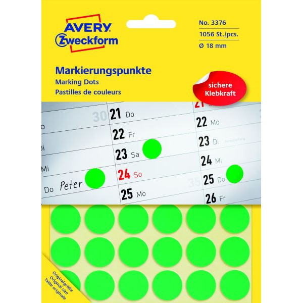 4004182033760 - AVERY Zweckform Klebepunkte Markierungspunkte grün Ø 18mm Ø 180 mm Grün