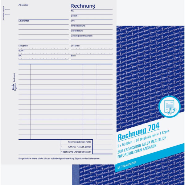 4004182007044 - AVERY Zweckform Rechnungsformular 704 DIN A5 Perforiert N A 40 Blatt