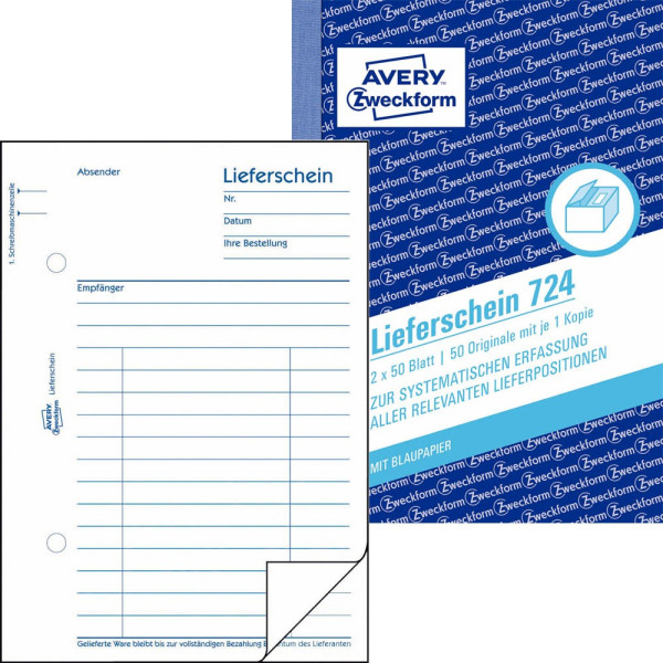 4004182007242 - Lieferschein Formular din A6 nicht selbstdurchschreibend 2 x 50 Bl selbstdurchschreibend Nein - Avery Zweckform