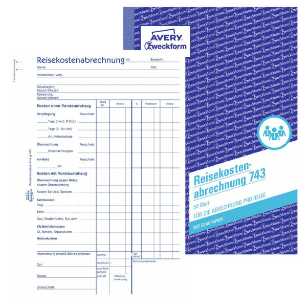 4004182007433 - AVERY Zweckform Personalformulare Reisekostenabrechnung pro Reise Reisekostenabrechnung A5 KP 743 DIN A5 1x 50 Seiten