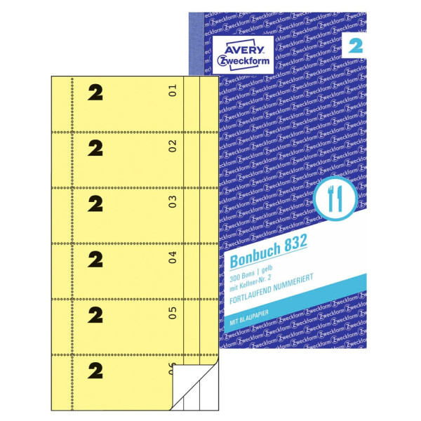 4004182008324 - AVERY Zweckform Bonblock Bonbuch gelb KP 832 105 x 198 cm 2x 50 Blätter