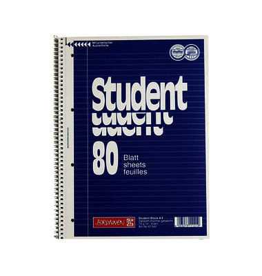 Collegeblock 10-67941 Student, Lineatur 27 / liniert mit Rand innen/außen, A4, 70g, blau, 80 Blatt