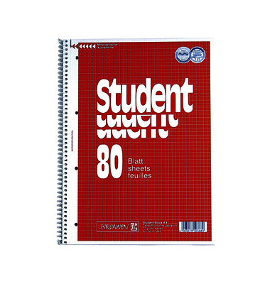 Collegeblock 10-67942 Student, Lineatur 22 / kariert mit Rand innen, A4, 70g, rot, 80 Blatt