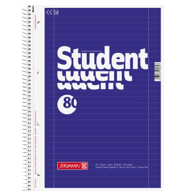 Collegeblock 10-67927 Student, Lineatur 27 / liniert mit Rand innen/außen, A4, 70g, blau, 80 Blatt