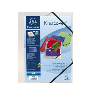 Eckspannmappe Kreacover 55188E, A4 weiß-transparent PP, mit 3 Einschlagklappen