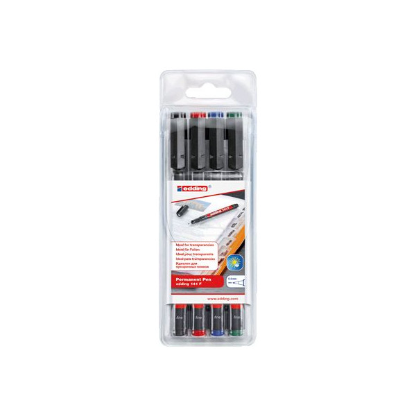 4004764124428 - Folienstift 141 f 06mm farbig sortiert nicht dokumentenecht 4 St Pack Schreibfarbe rot blau grün schwarz dokumentenecht Nein - Edding