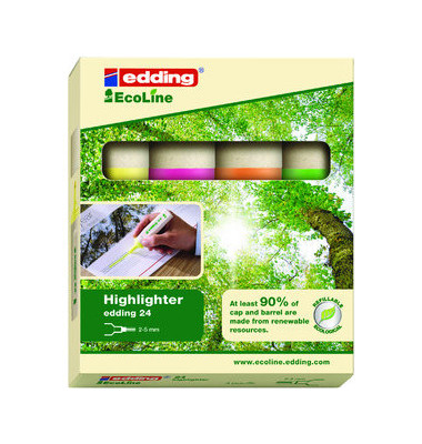 Textmarker-Set Highlighter 24 EcoLine, 4-24-4, Etui, 4-farbig sortiert, 2-5mm Keilspitze