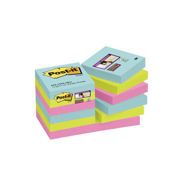 4064035065737 - POST-IT Haftnotizen Super Sticky Notes Cosmic 622-12SS-COS 48 x 48 mm wiederablösbar cellophanfrei verpackt farbig 12 x 90 Blatt