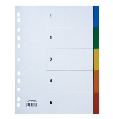 Kunststoffregister 1527, 5-teilig blanko, A4, 115µm, farbige Taben, 5-teilig