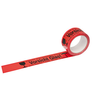 Signalpackband 796884, Vorsicht Glas, 50mm x 66m, PP, leise abrollbar, orange/schwarz