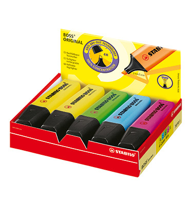 Textmarker-Set BOSS ORIGINAL, 70/10-1, Etui, 10-farbig sortiert, 2-5mm Keilspitze