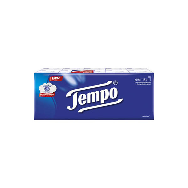 7322540786514 - Taschentücher Tempo® Original 4-lagig dermatologisch getestet waschmaschinenfest biologisch abbaubar Zellstoff weiß 15 Päckchen á 10 Tücher