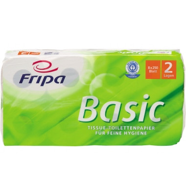 Toilettenpapier Basic 1510805, 2-lagig, weiß, 250 Blatt / Rolle,