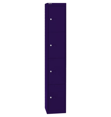 Schließfachschrank, Metall, 1 Abteil mit 4 Fächern, abschließbar, 30,5x180,2cm (BxH), blau