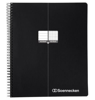 Collegeblock 2346 Twinbook, Lineatur 27 + Lineatur 28 / liniert+kariert mit Rand innen/außen, A4, 90g, schwarz, 80 Blatt