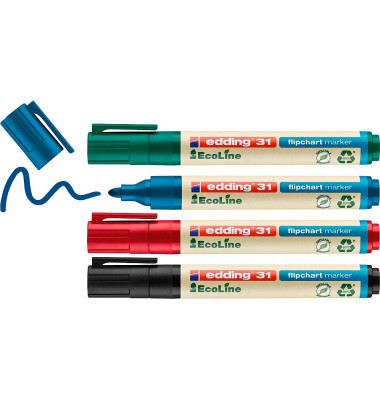 Flipchart-Marker 31 Ecoline, 31-4s, Pack, rot,blau,grün,schwarz, 1,5-3mm Rundspitze