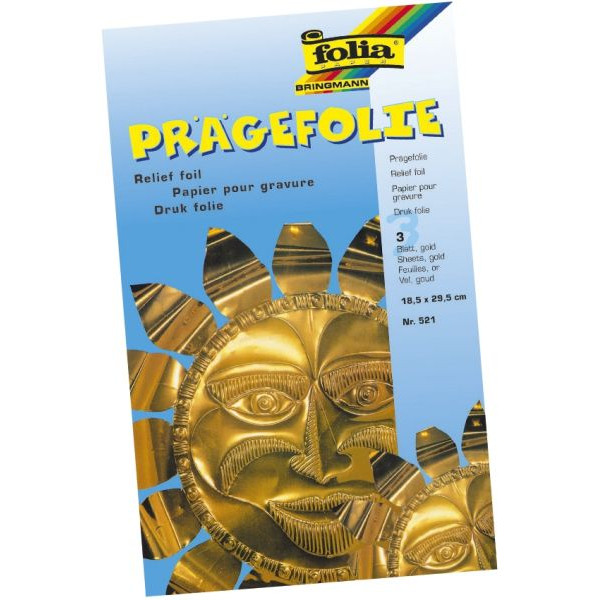 4001868005219 - Prägefolie gold Hartmetall 19 x 30 cm 3 Blatt Bastelpapier - Glorex