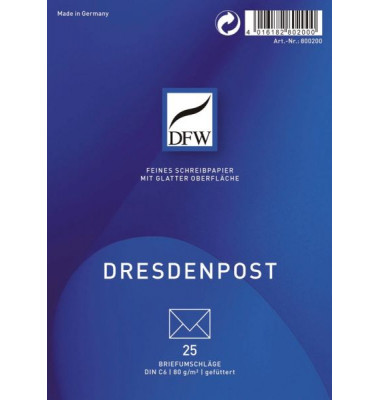 Briefumschlag Dresdenpost 800200, C6, ohne Fenster, nassklebend, 80g, weiß