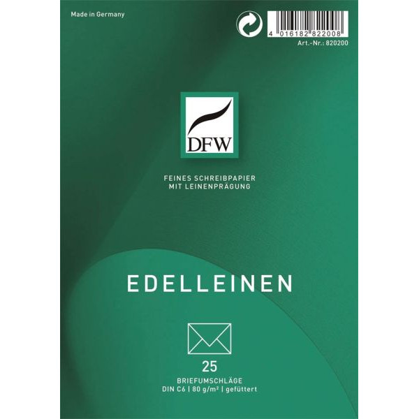 4016182822008 - Briefumschlag Edelleinen 820200 C6 ohne Fenster nassklebend 80g weiß 4016182822008 25 Stück