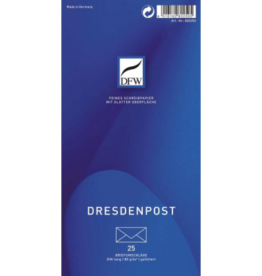 Briefumschlag Dresdenpost 800250, Din Lang, ohne Fenster, nassklebend, 80g, weiß